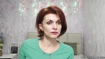 Redhead Milf in green sweater solo on webcam