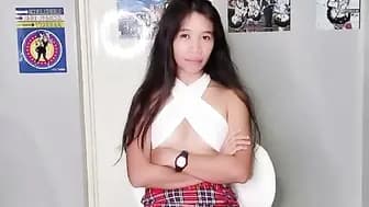 CreamBerryFairy 18 Chinese College Girl Deepthroats Huge Dick in Plaid Skirt
