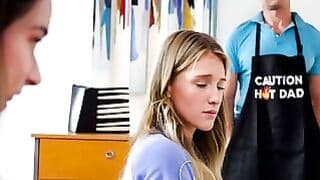 Redhead Stepdaughter Deepthroats Stepdad in Patriotic Kitchen Threesome