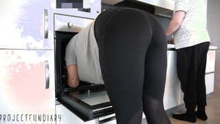 sluts inside tight yoga pants and red g-string stuck into