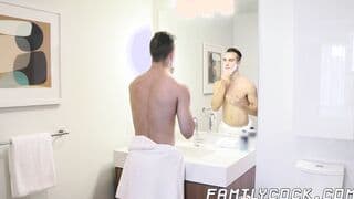 Twink stepson raw fucked after shaving his cute face